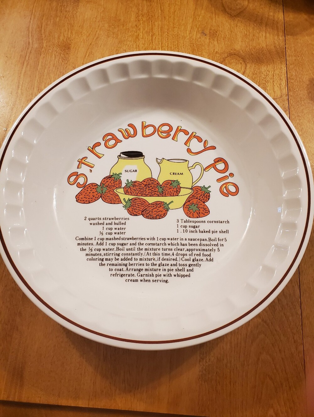 Strawberry Pie Recipe Baker Dish Pie Plate 10.5 inch Hankook Vintage
